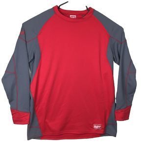 RAWLINGS Men's Long Sleeve Red Gray Athletic Baseball Shirt Size Extra Large XL